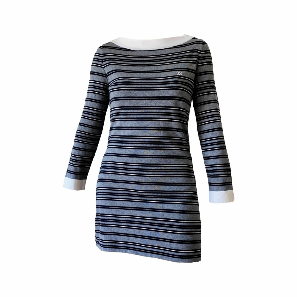 Chanel Striped Gray and Black Dress 34 - Picture 2 of 9